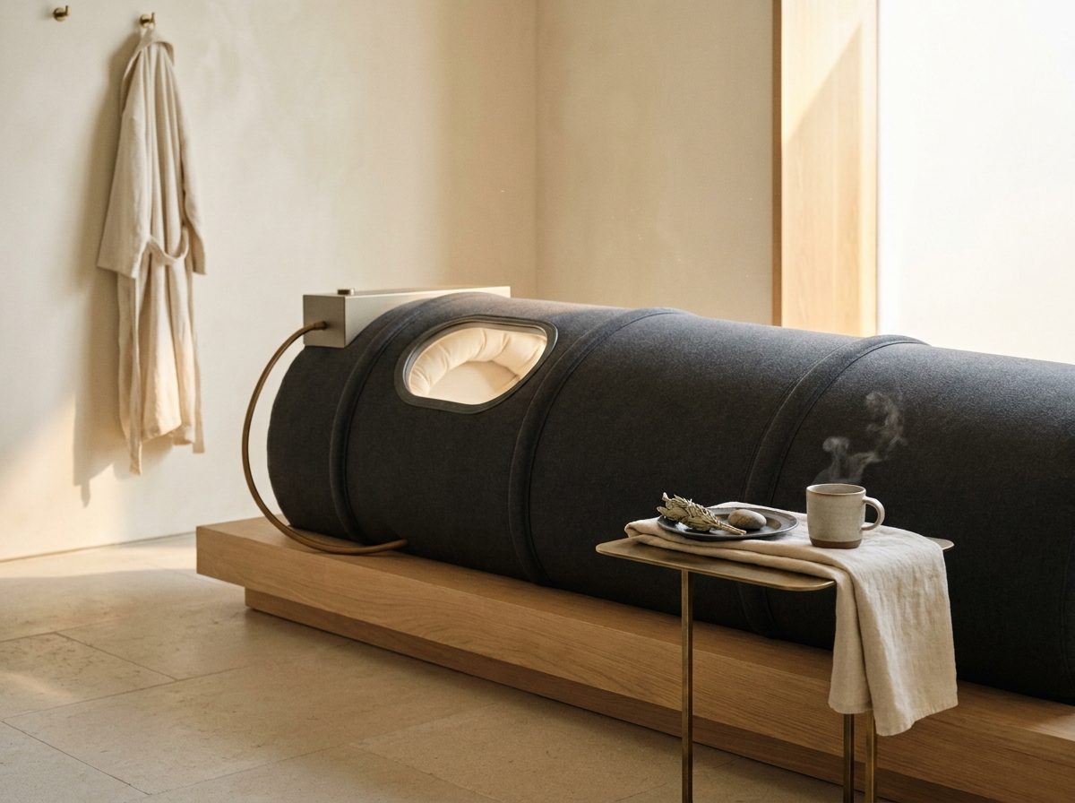 Hyperbaric oxygen chamber interior — the Aesura Longevity Lounge.