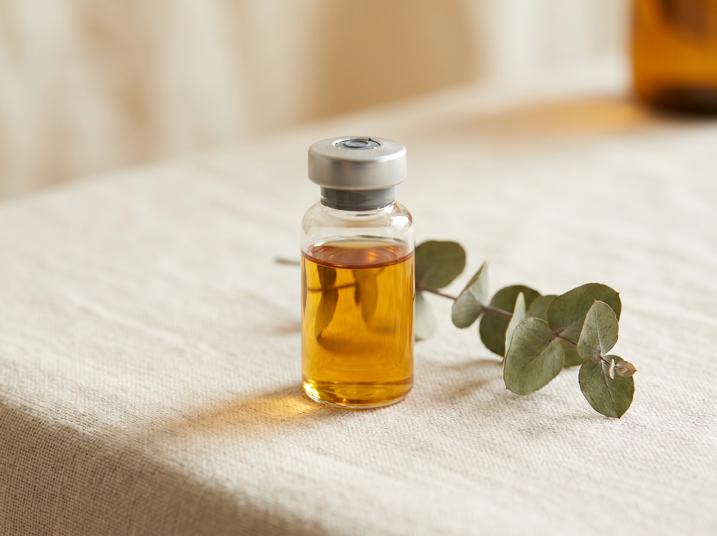 Apothecary still-life suggesting peptide therapy and regenerative medicine at Aesura.